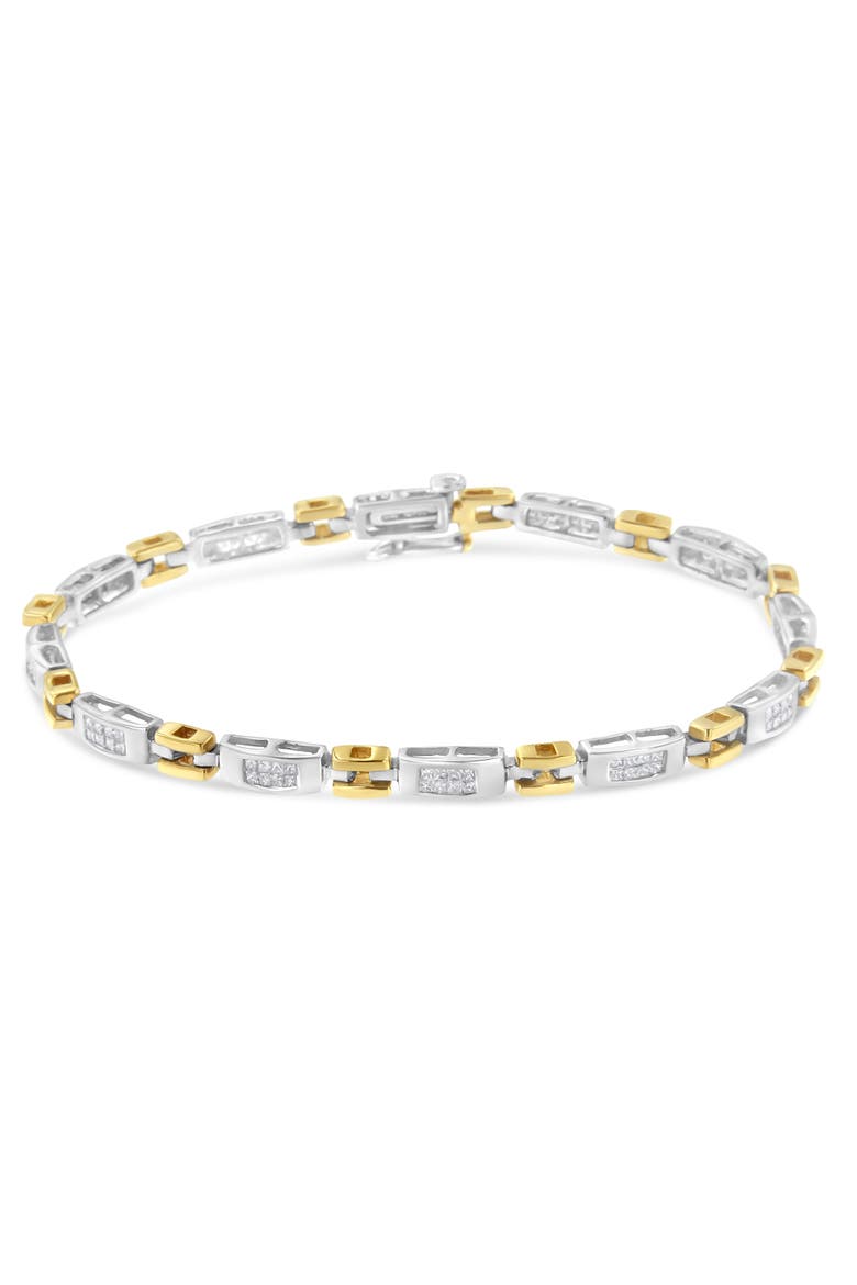 10K Two-Tone Gold Princess Cut Diamond Geo Link Bracelet, Alternate, color, Yellow