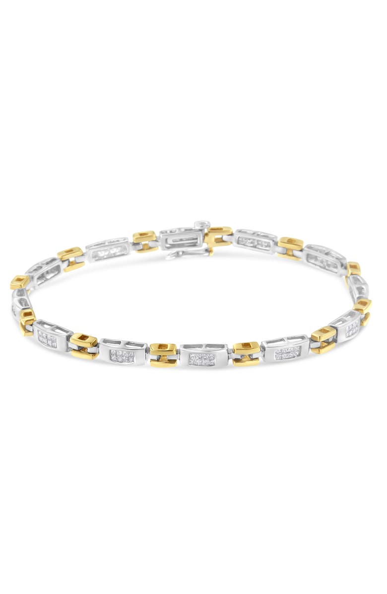 Haus of Brilliance 10K Two-Tone Gold Princess Cut Diamond Geo Link Bracelet, Alternate, color, Yellow
