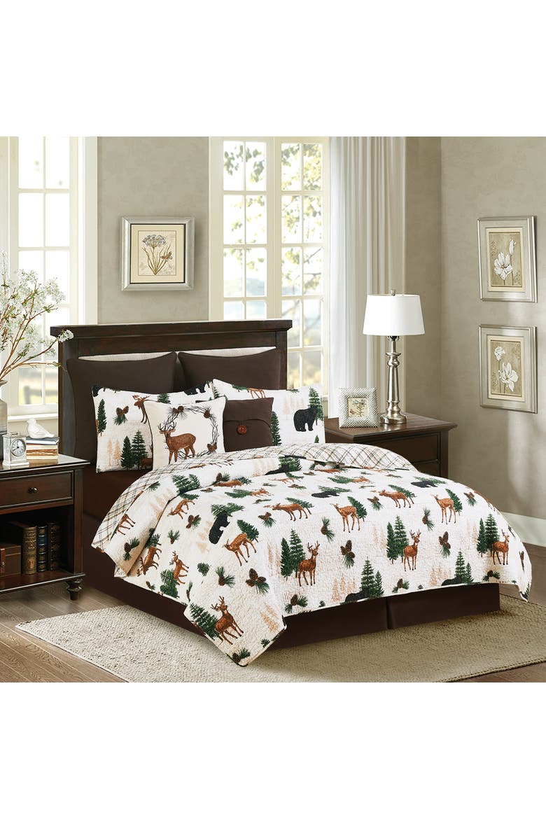 Crestwood Rustic Lodge Cotton Quilt Set  - Reversible and Machine Washable, Main, color, White