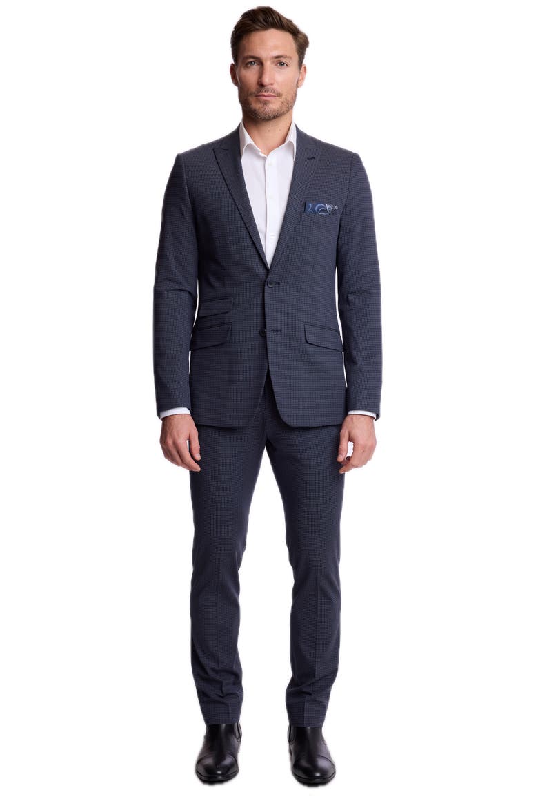 Ashton Slim Peak Suit Jacket, Alternate, color, NAVY BURGUNDY GINGHAM