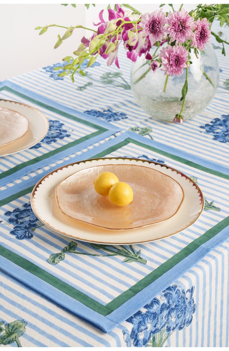 Inner Child Hydrangea Blockprint Tablecloth, Alternate, color, Blue - 70X120
