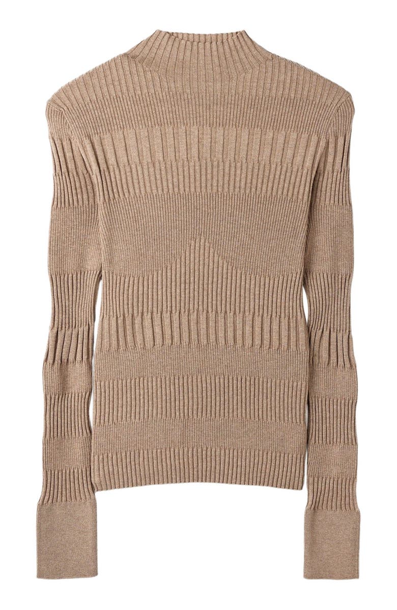 GOBI Mongolian Cashmere High-neck Ribbed Cotton Silk Cashmere Blend Sweater, Alternate, color, Timber Wolf