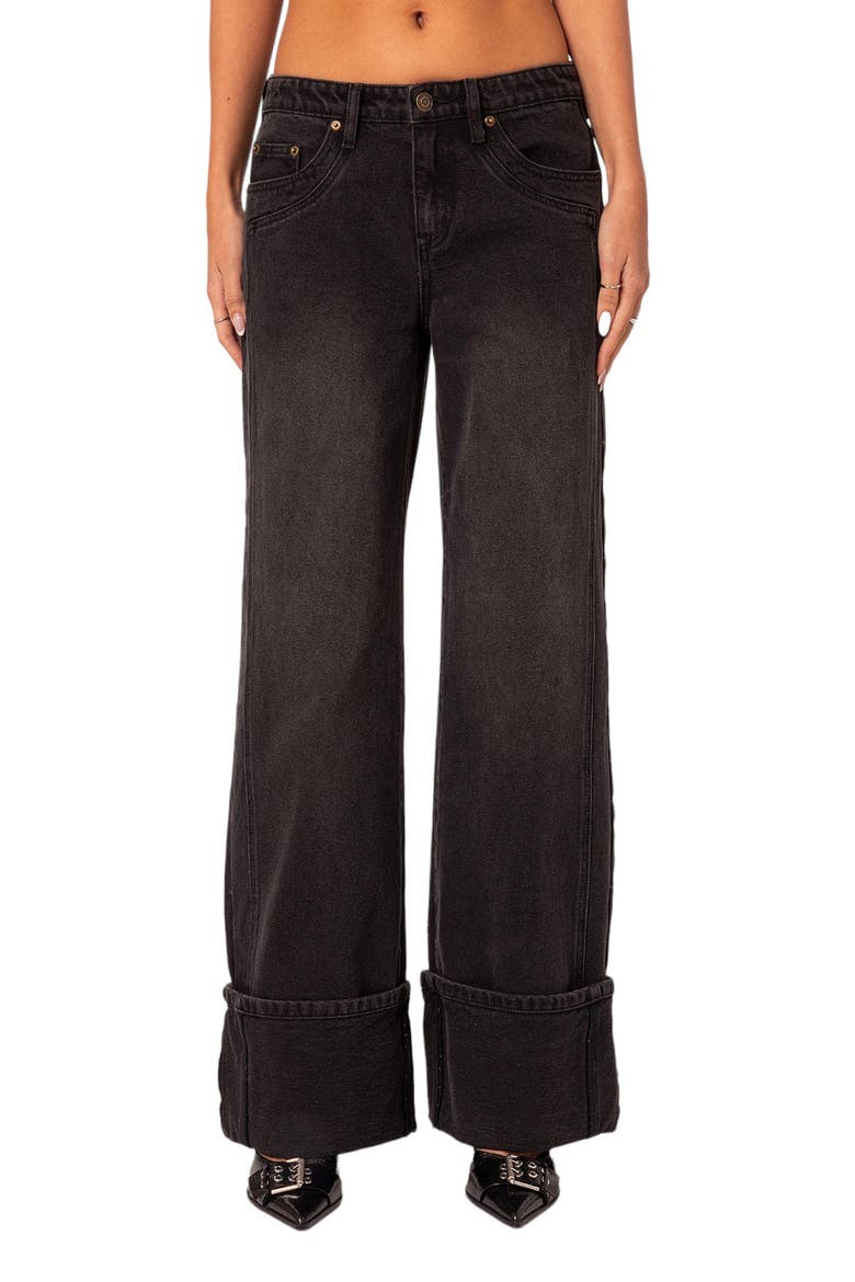 Vesper Cuffed Wide Leg Jeans, Main, color, BLACK
