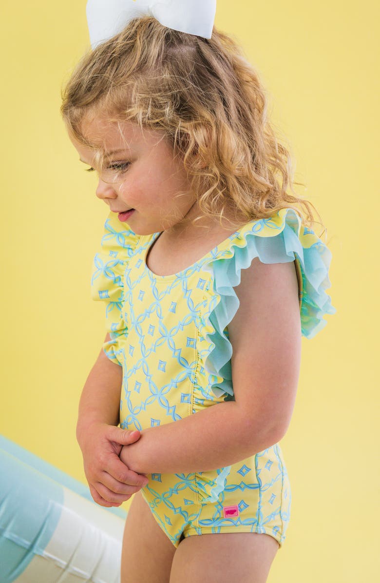 RuffleButts Kids' Banana Coastal Cham UPF 50+ One-Piece Swimsuit, Alternate, color, Yellow