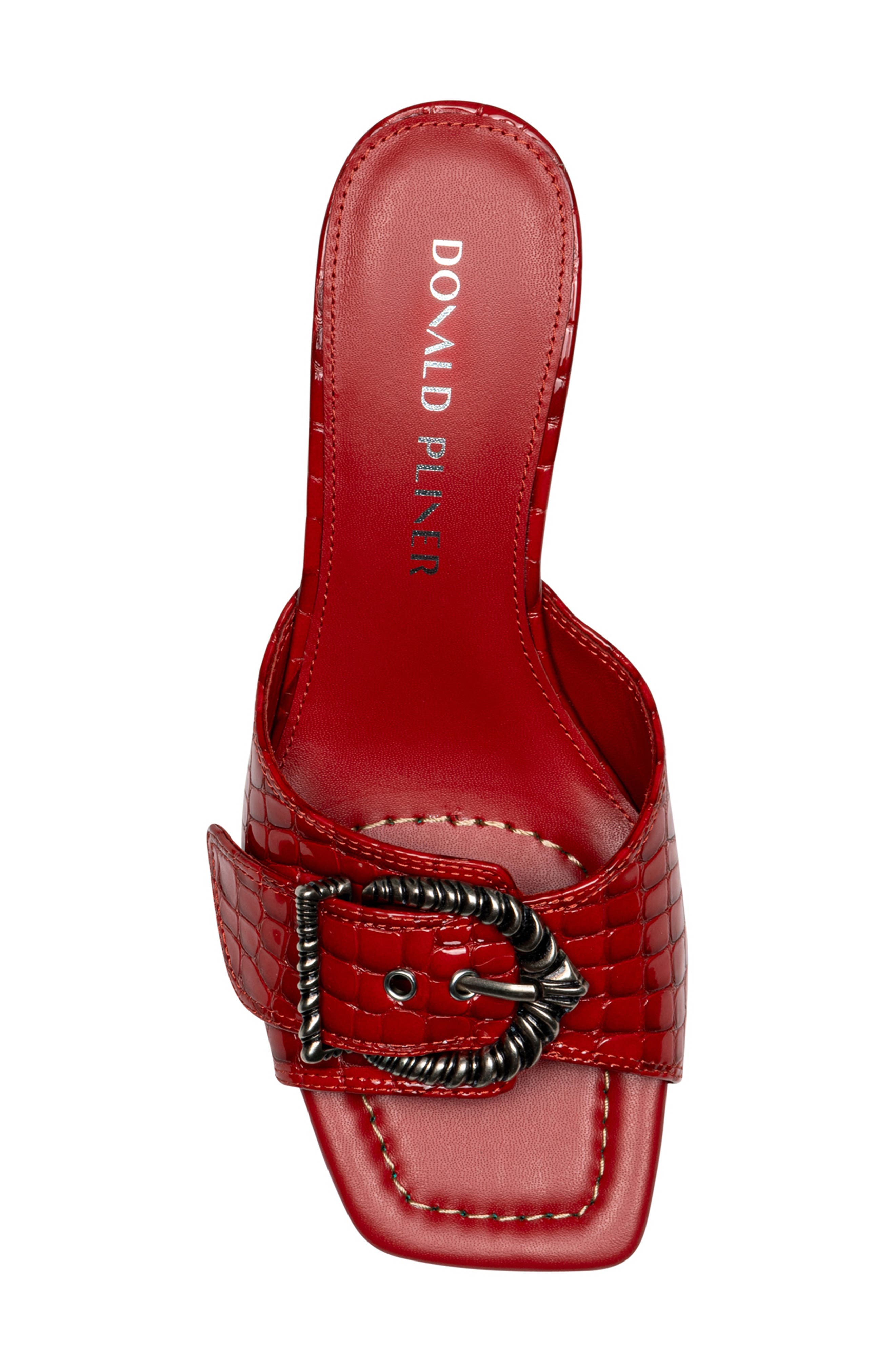 Buckle Croc Embossed Slide Sandal, Alternate, color, TOMATO