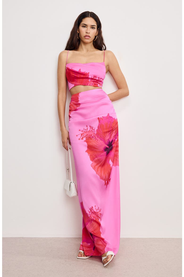 Satin Maxi Skirt, Alternate, color, PINK HIBISCUS002
