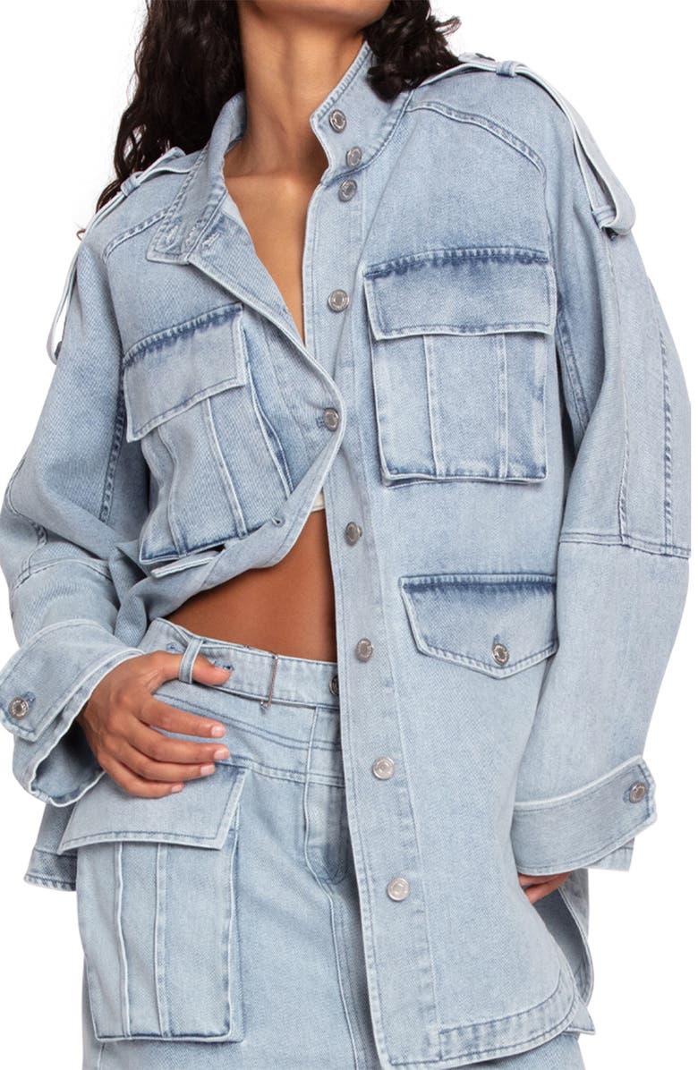 Belle & Bloom Distant Love Oversize Denim Shirt Jacket, Alternate, color, Stonewash
