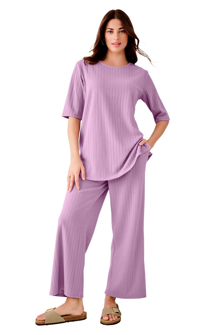 Brushed Rib Cropped Pant Set, Main, color, DUSTY ORCHID