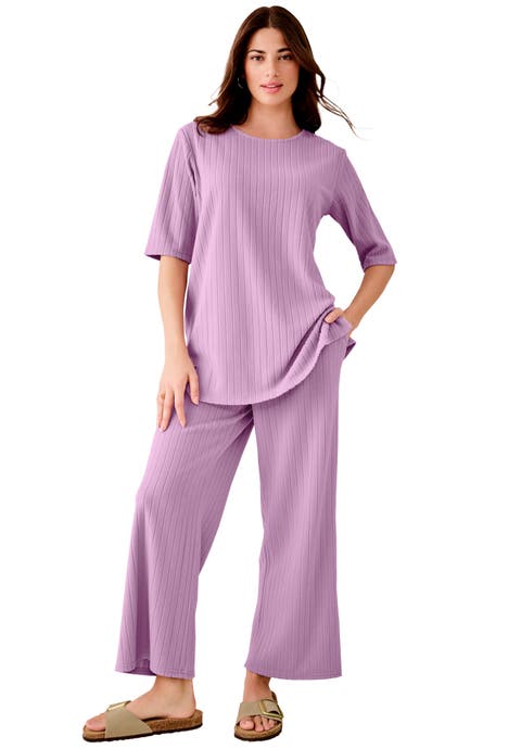 Brushed Rib Cropped Pant Set