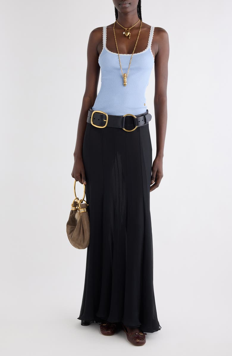 Chloé Fitted Lace Trim Jersey Rib Tank, Alternate, color, Idyllic Blue