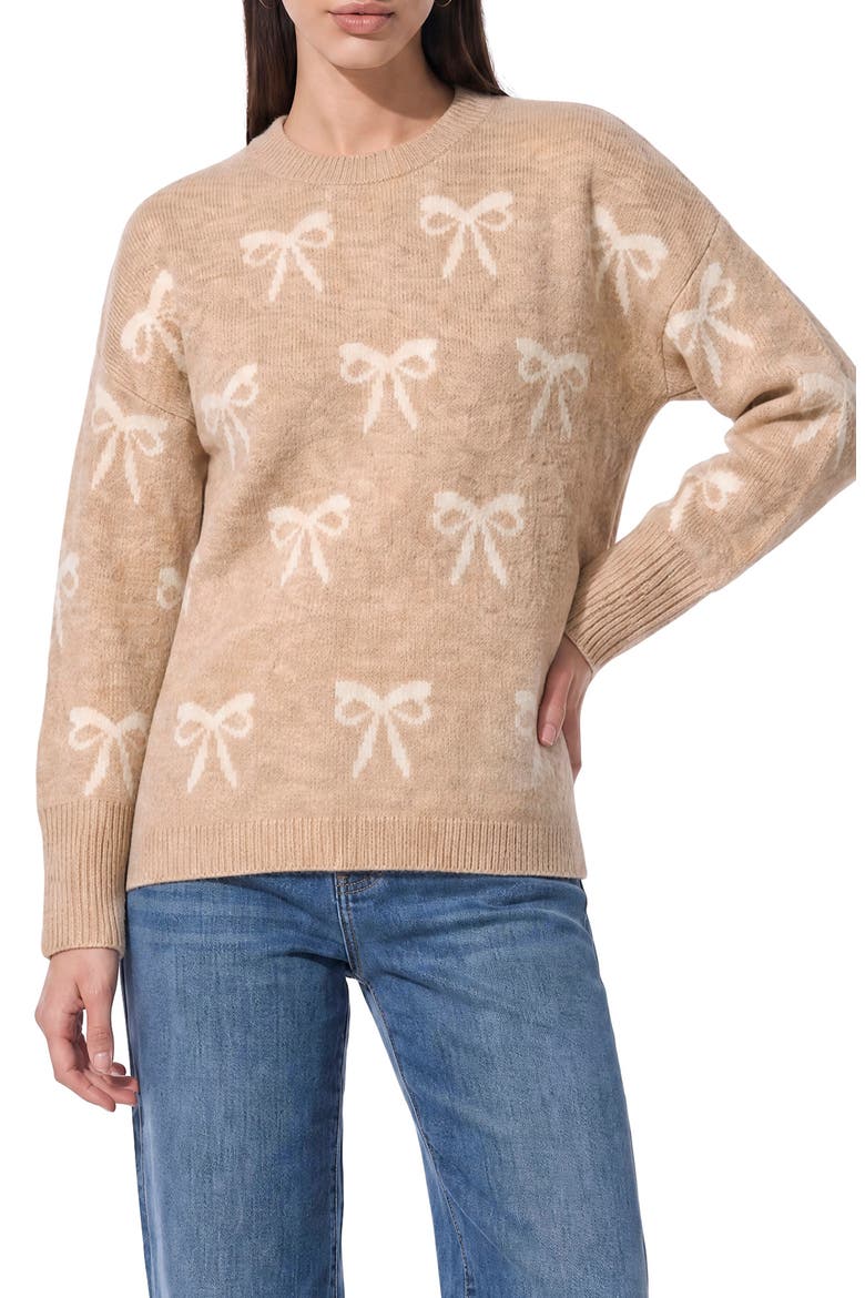 Bow Jacquard Crewneck Sweater, Main, color, OATMEAL