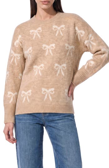 Cece Bow Jacquard Crewneck Sweater In Neutral