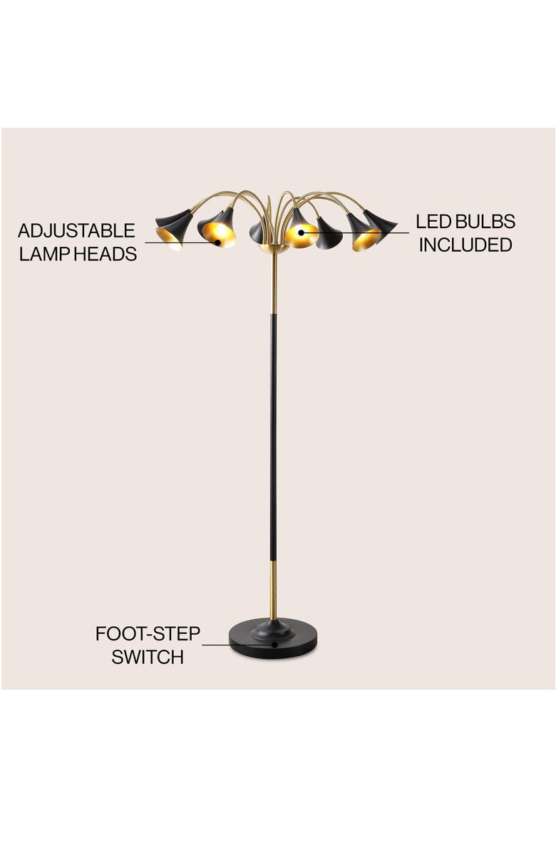 JONATHAN Y Vivian 61" 10-Light Mid-Century Modern Iron Medusa Multi Head LED Floor Lamp, Alternate, color, Brass Gold/Black