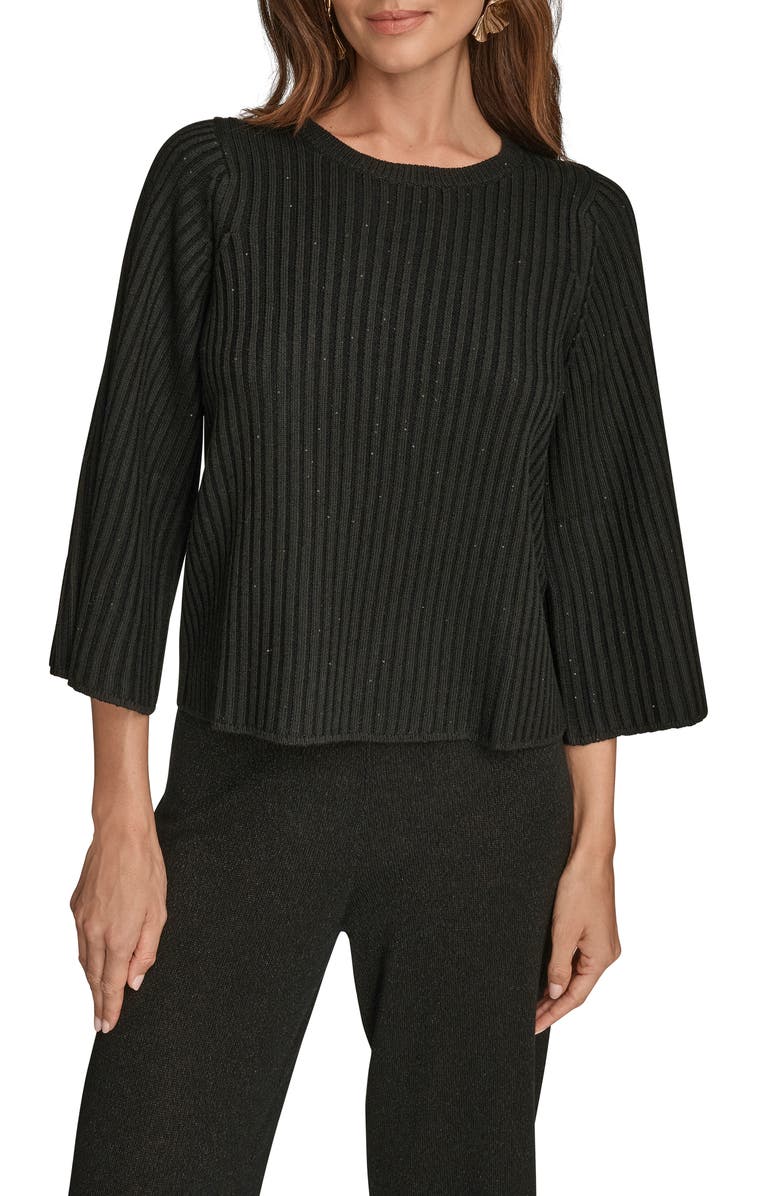 Donna Karan New York Flare Sleeve Rib Top, Main, color, Black