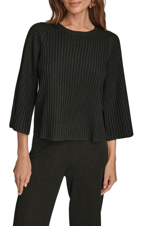 Donna Karan New York Flare Sleeve Rib Top in Black 