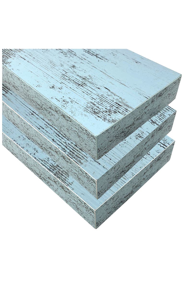 Set of 3 Rustic Wood Floating Shelf, Alternate, color, VINTAGE BLUE