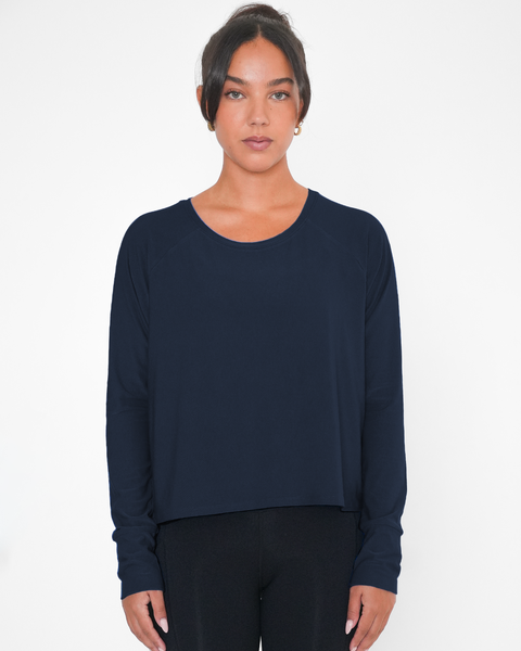 Sera Mid Length Boxy Nylon Long Sleeve Top
