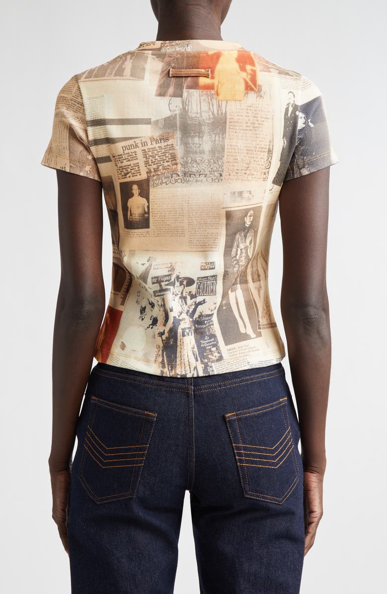 Jean Paul Gaultier Journal Print Rib T-Shirt, Alternate, color, Ecru/ Light Grey/ Red