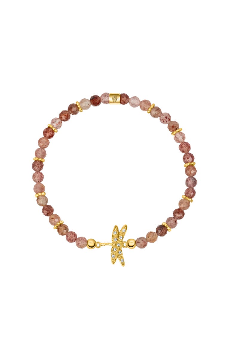 Strawberry Quartz Gold Dragonfly Charm Beaded Women's Bracelet - Purposeful Life, Main, color, Pink/Gold