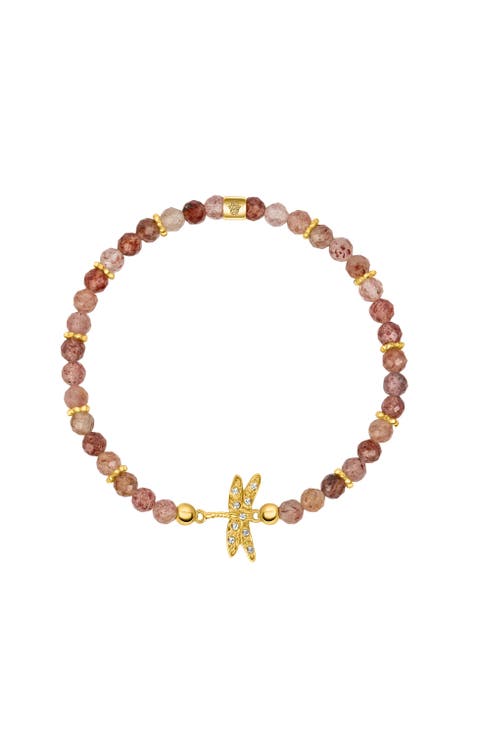 Strawberry Quartz Gold Dragonfly Charm Beaded Bracelet Purposeful Life