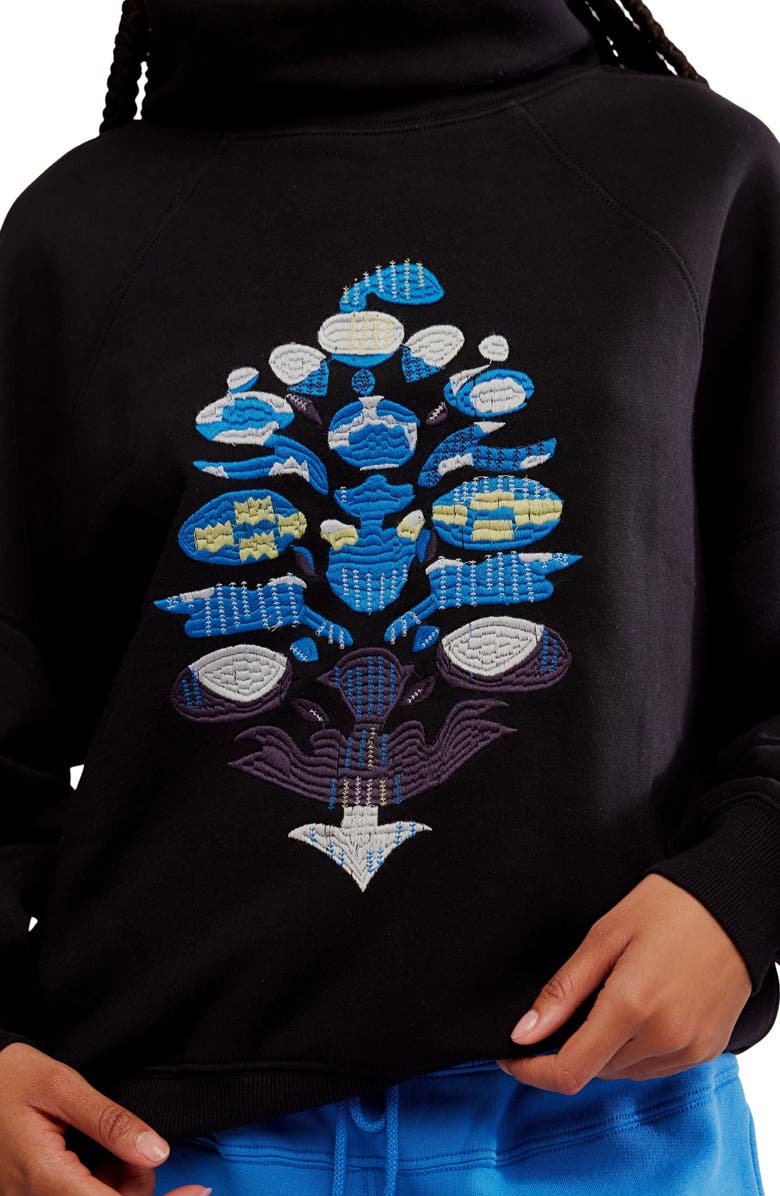 Free People FP Movement On Your Mark Logo Embroidered French Terry Sweatshirt, Alternate, color, Black Combo