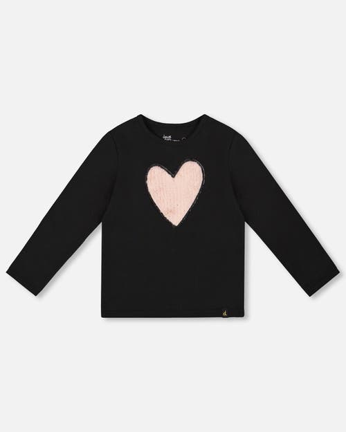Deux Par Deux Organic Cotton Long Sleeve T-shirt With Heart In Black