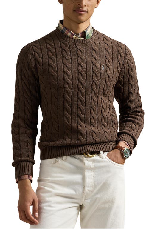 Polo Ralph Lauren Cable Knit Cotton Crewneck Sweater In Brown