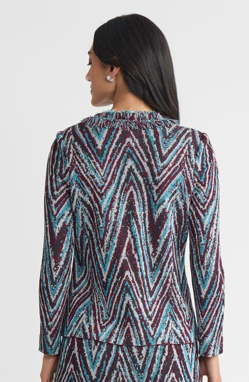 Ming Wang Heritage Lurex Fringe Trim Jacquard Knit Jacket In Multi