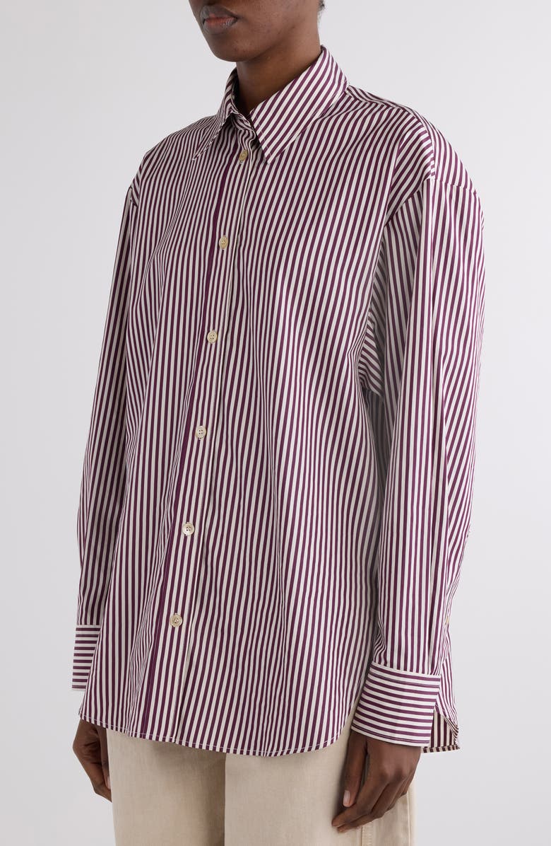 Isabel Marant Fabriza Stripe Cotton Poplin Button-Up Shirt, Alternate, color, Ecru/ Burgundy