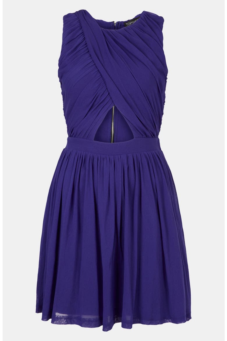 Ruched Wrap Bodice Skater Dress, Main, color, BLUE