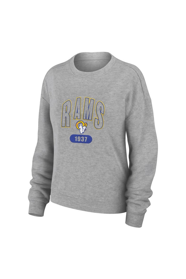 Women's WEAR by Erin Andrews Heather Gray Los Angeles Rams Knit Long Sleeve Tri-Blend T-Shirt & Pants Sleep Set, Alternate, color, Heather Gray