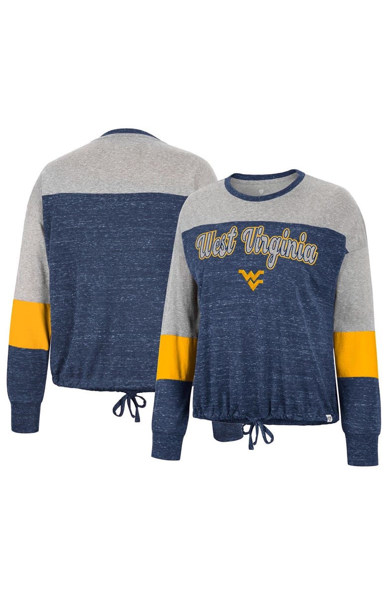 COLOSSEUM Women's Colosseum Navy West Virginia Mountaineers Joanna Tie Front Long Sleeve T-Shirt, Main, color, 