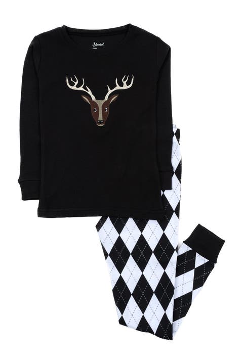 LEVERET Reindeer Cotton Pajama Set