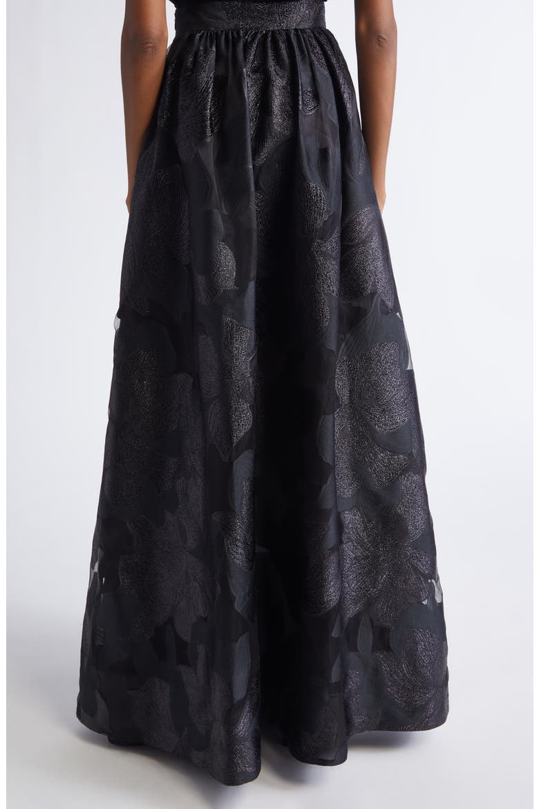 Metallic Floral Jacquard Organza Skirt, Alternate, color, BLACK
