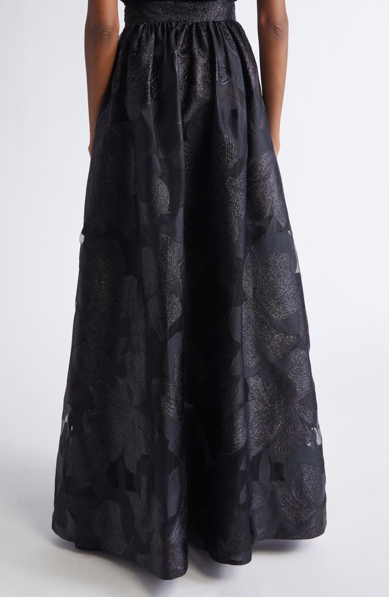 ST. JOHN Metallic Floral Jacquard Organza Skirt, Alternate, color, Black