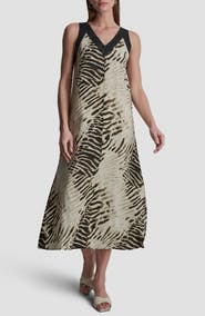 DKNY Print Colorblock Linen Midi Dress