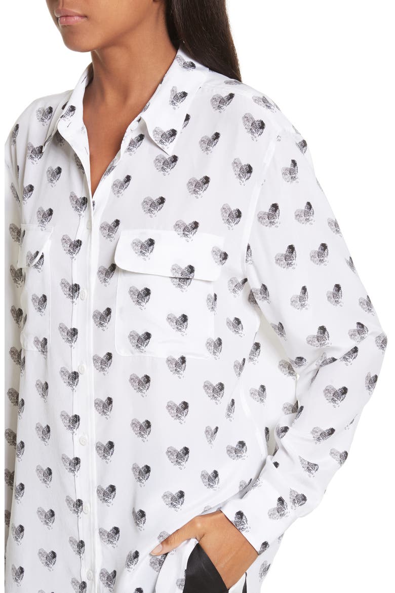 Signature Heart Print Silk Shirt, Alternate, color, BRIGHT WHITE