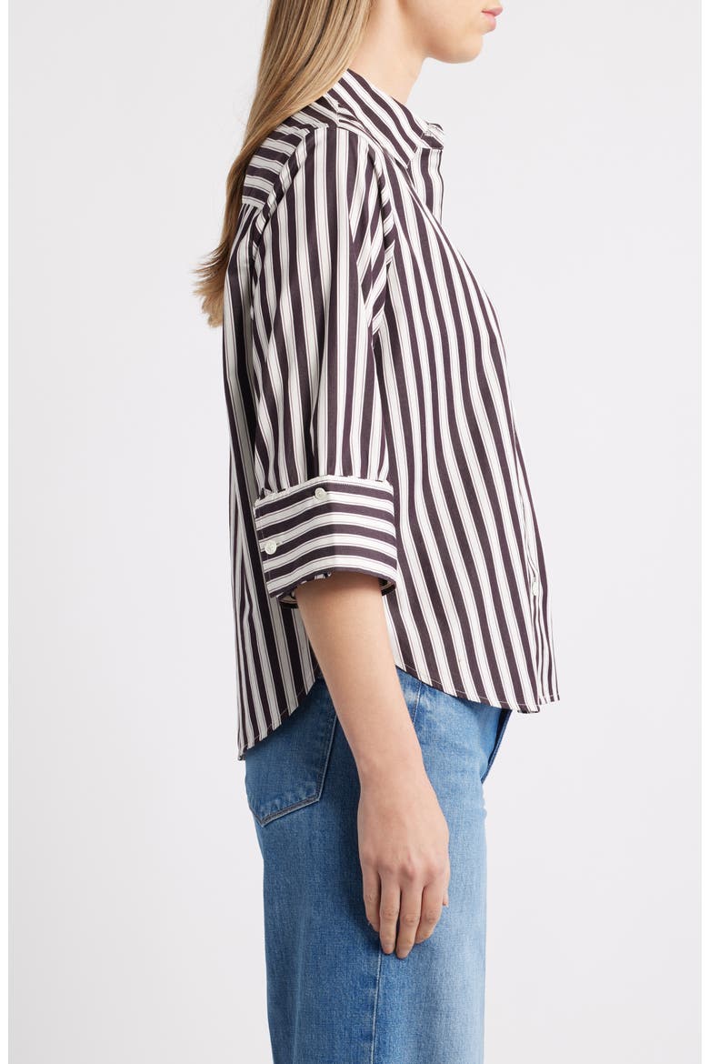 Easy Y-Neck Poplin Button-Up Shirt, Alternate, color, PURPLE BLACK AND WHITE STRIPE