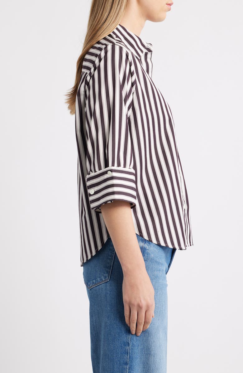 Madewell Easy Y-Neck Poplin Button-Up Shirt, Alternate, color, Purple Black And White Stripe