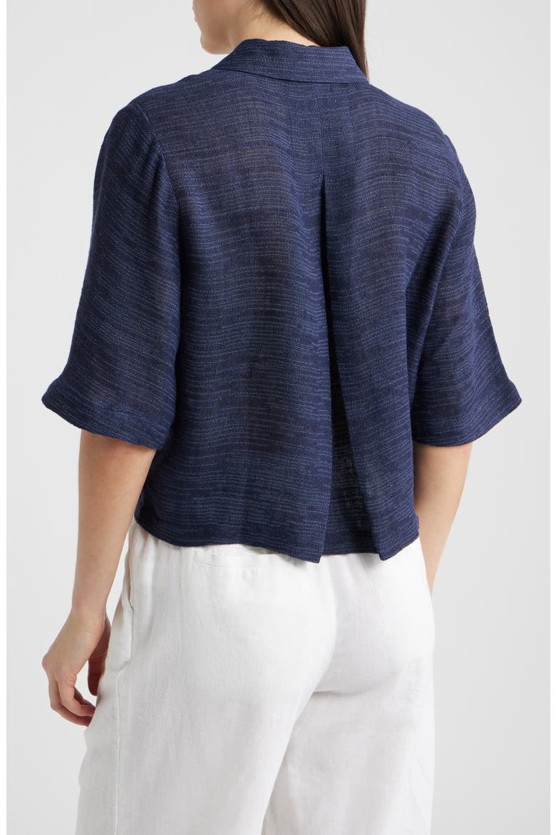Short Sleeve Organic Linen Blend Button-Up Shirt, Alternate, color, INK