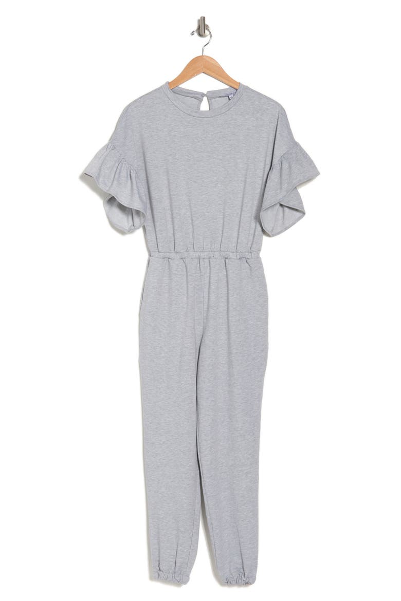 Ruffle Short Sleeve Jogger Jumpsuit, Alternate, color, HEATHER GREY