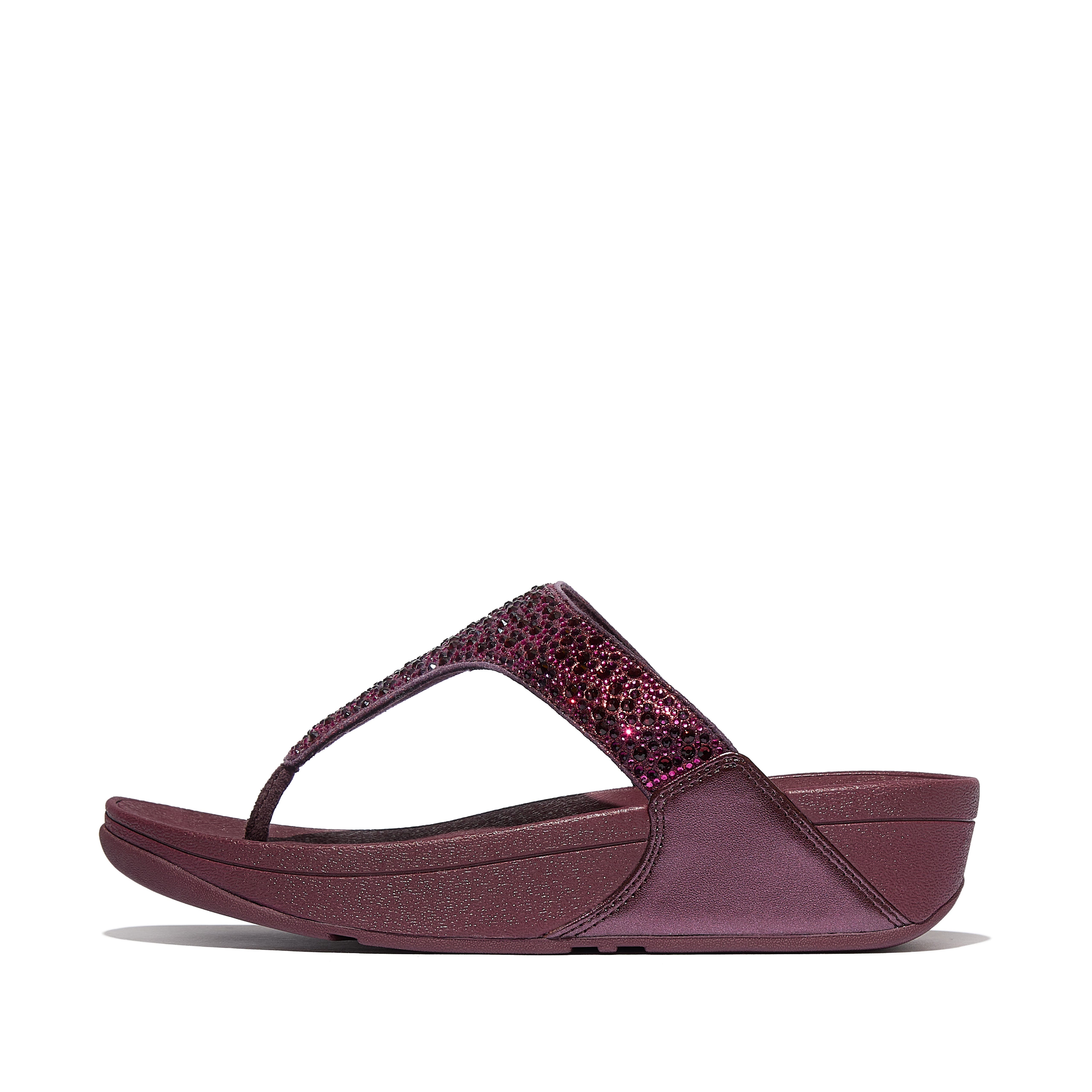 Lulu Crystal-mix toe-post sandals, Alternate, color, Metallic Plumberry