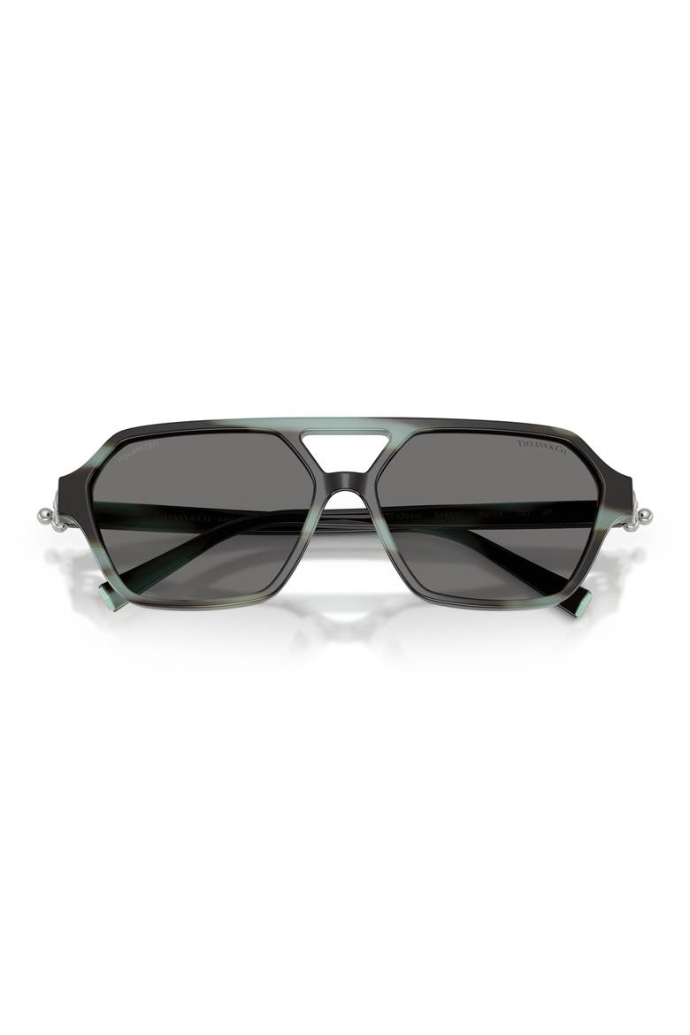 Polarized 58mm Square Sunglasses, Alternate, color, STRIPED BLACK TIFFANY / GREY