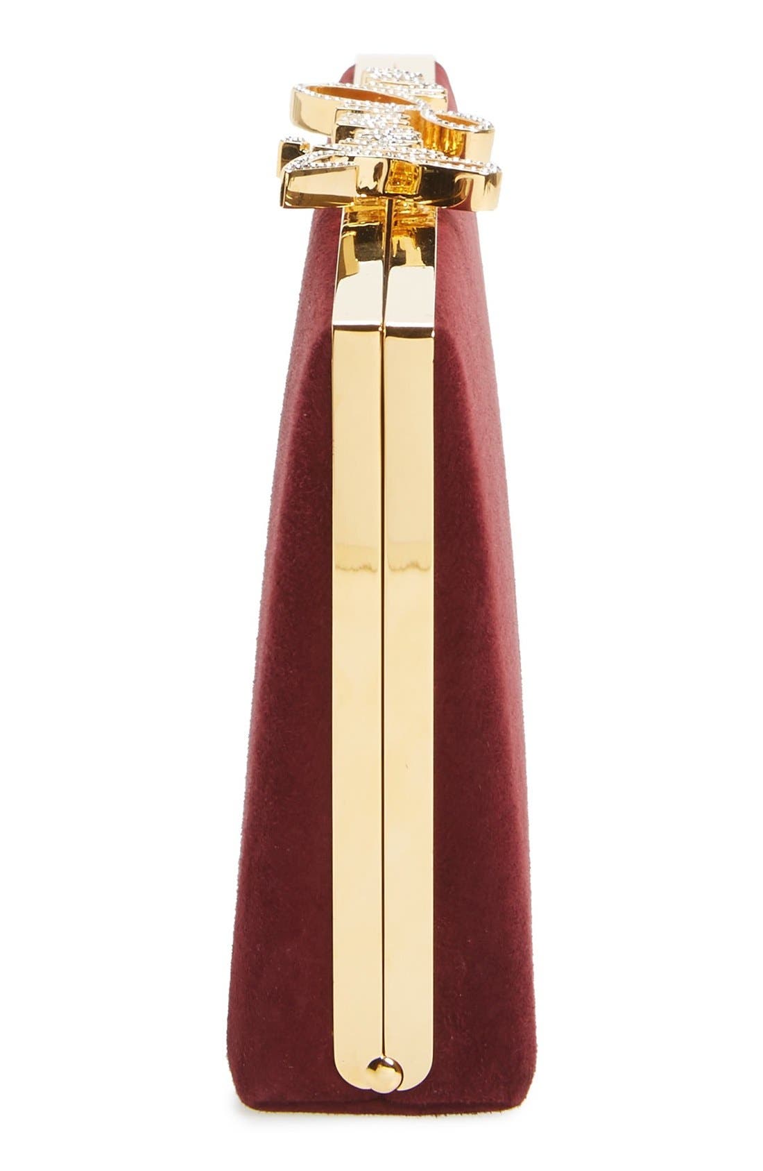 'Celeste' Logo Clasp Suede Clutch, Alternate, color, BORDEAUX