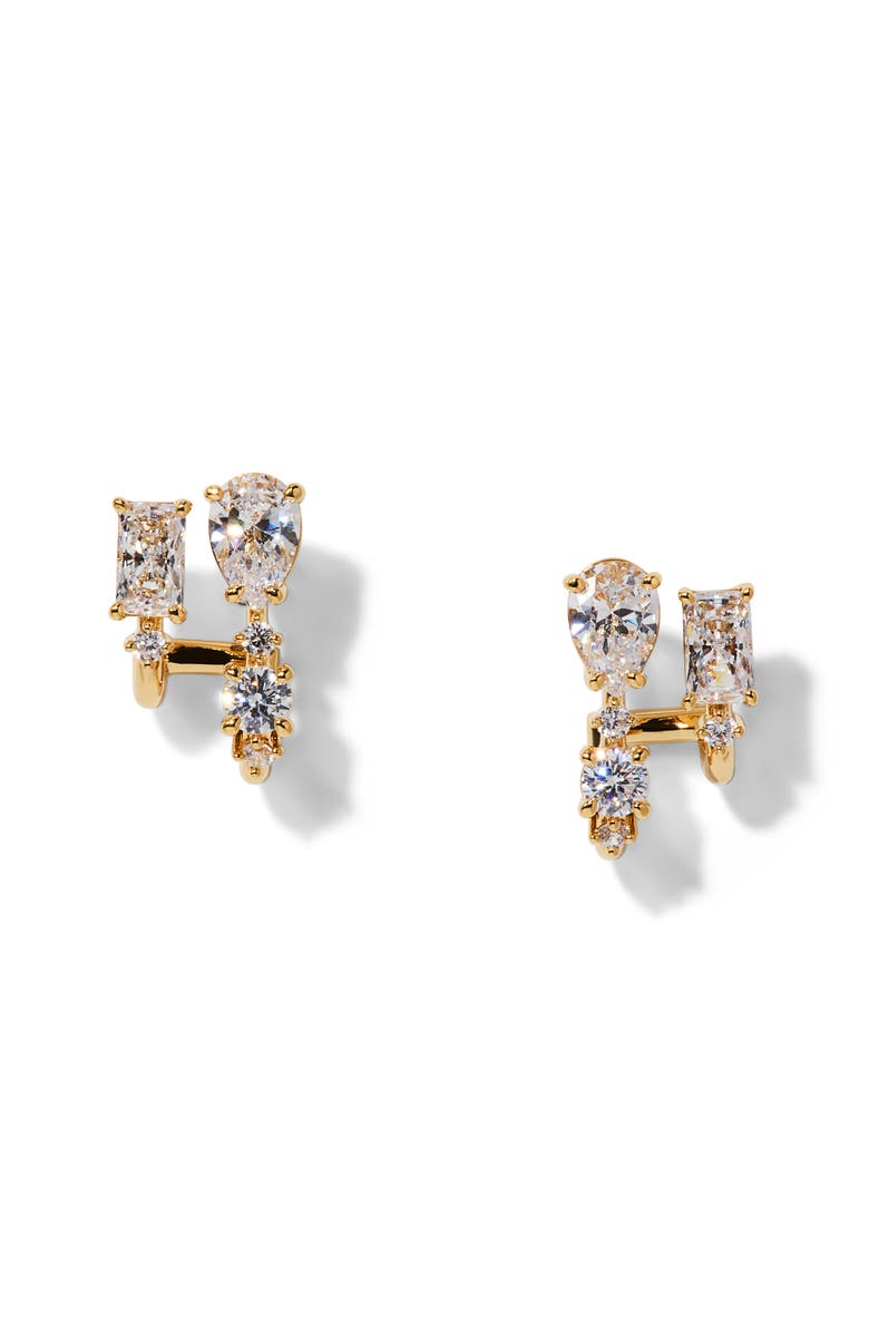 Nadri Everleigh Cubic Zirconia J Hoop Earrings, Main, color, Gold