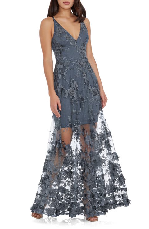 Sidney Deep V-Neck 3D Lace Gown