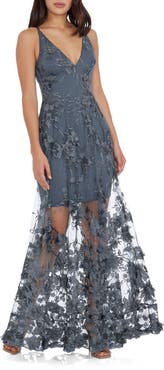 Dress the Population Sidney Deep V-Neck 3D Lace Gown