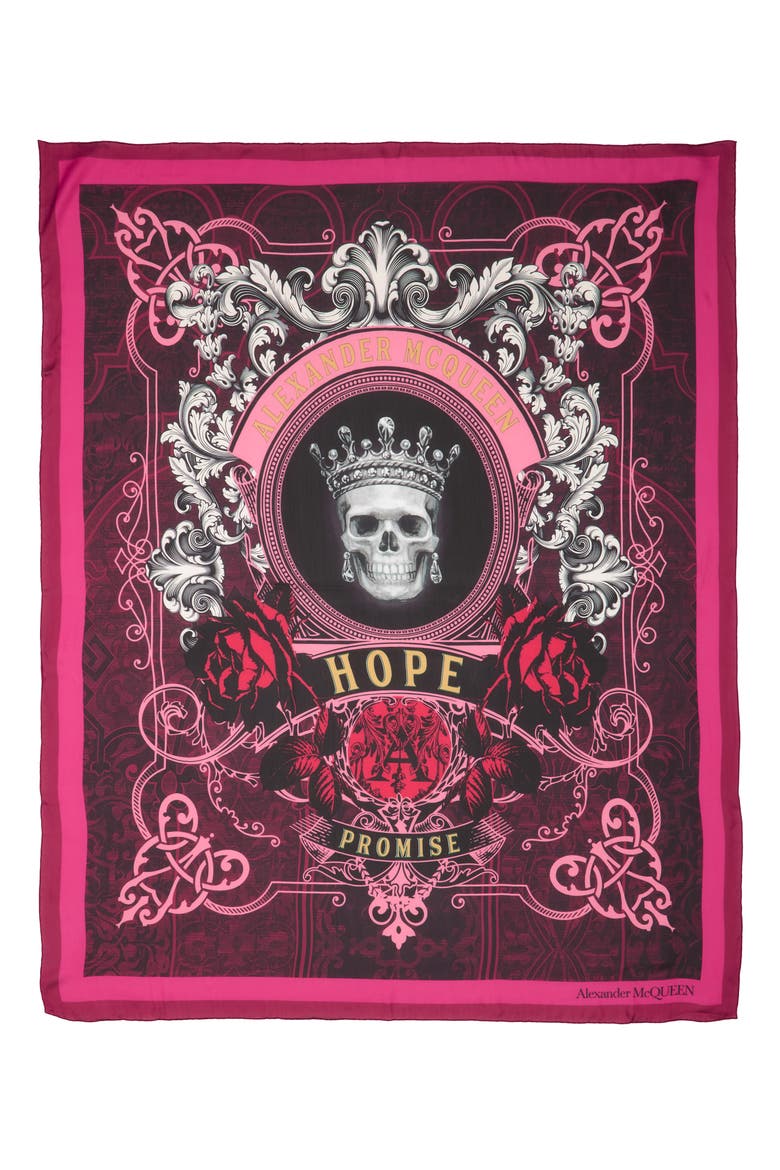 Alexander McQueen Hope & Promise Silk Scarf, Alternate, color, BORDEAUX/ PINK