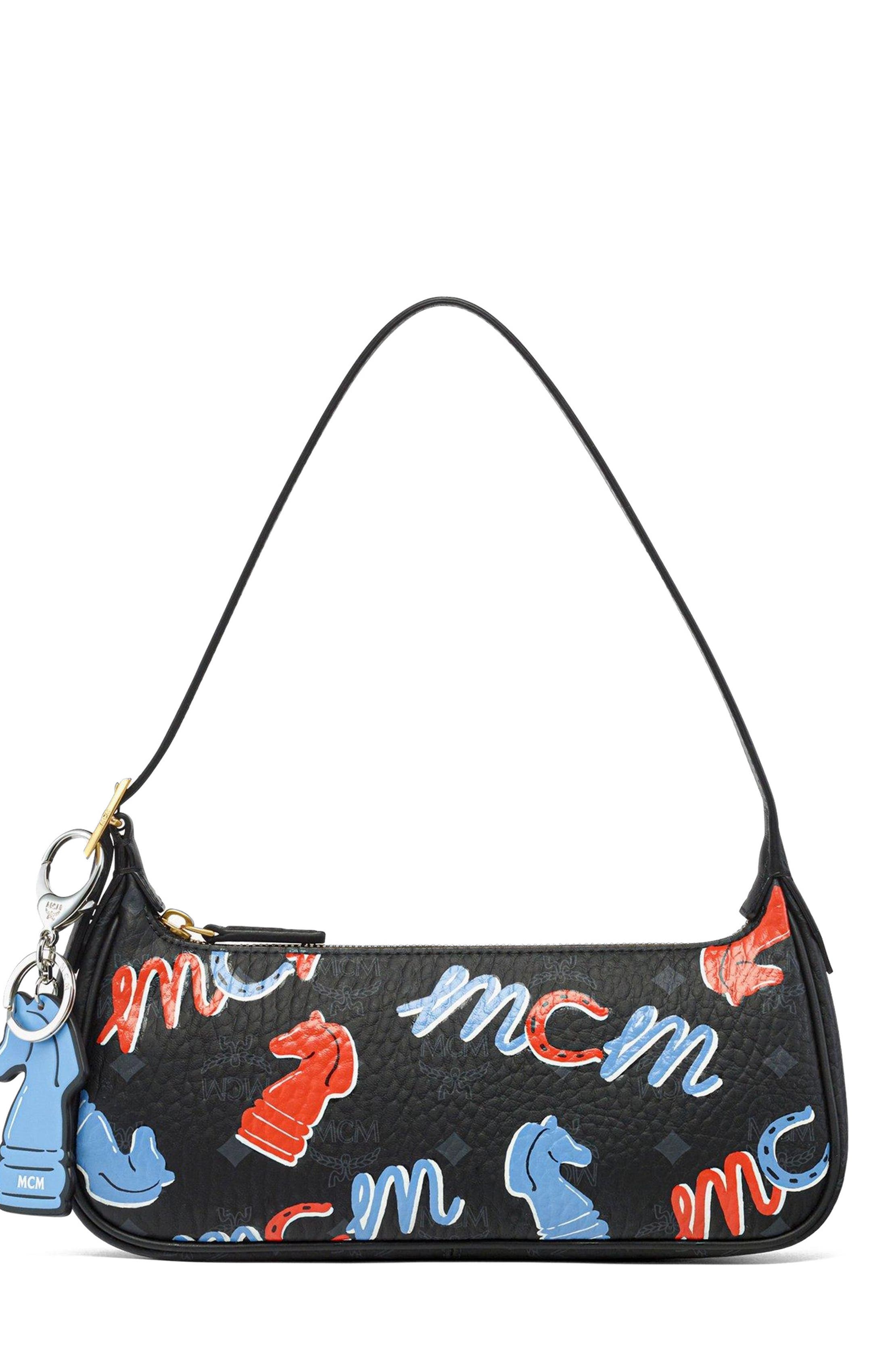 Small Year of the Horse Aren Shoulder Bag in Visetos, Main, color, Black