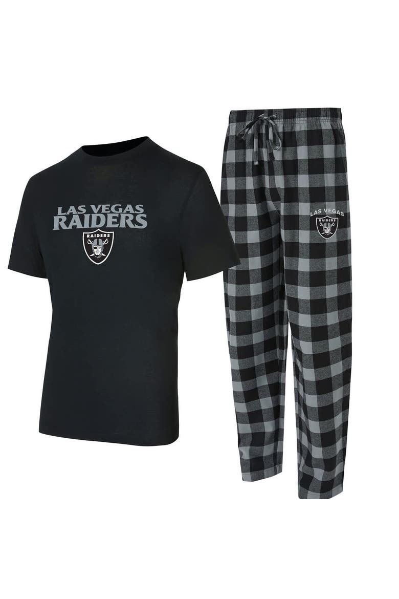 Men's Concepts Sport Black/Silver Las Vegas Raiders Avondale T-Shirt & Flannel Pants Set, Main, color, Black